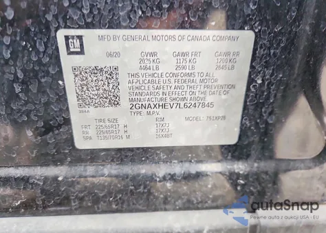 2020 Chevrolet Equinox Ls z USA, uszkodzony, nr VIN 2GNAXHEV7L6247845